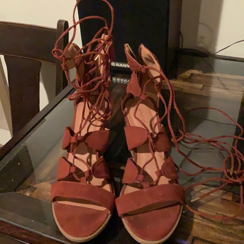 Zip and Tie Suede Sandals